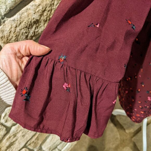 Old Navy Dress Large Burgundy Floral Print Shift Dress Long Sleeve - Picture 2 of 6